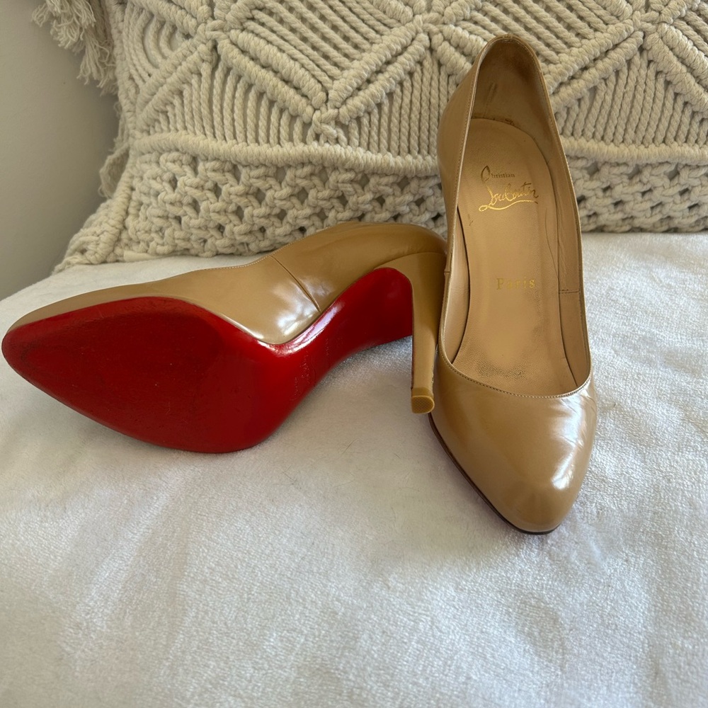 Christian Louboutin Nude Patent Leather Pumps with Signature Red Soles